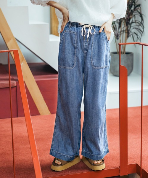 ワイドパンツ ジーンズ デニム デニムパンツ ライトオンスルーズデニムパンツ レディースの画像
