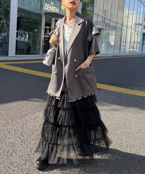 【美品】ドットチュールフリルスカート w closet（ダブルクローゼット） スカート チュールドットフリル