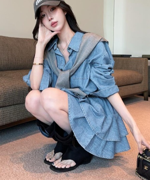 ANDMARY デニムワンピース トップス2つセット ワンピース 2枚セットデニムワンピース「韓国ファッション