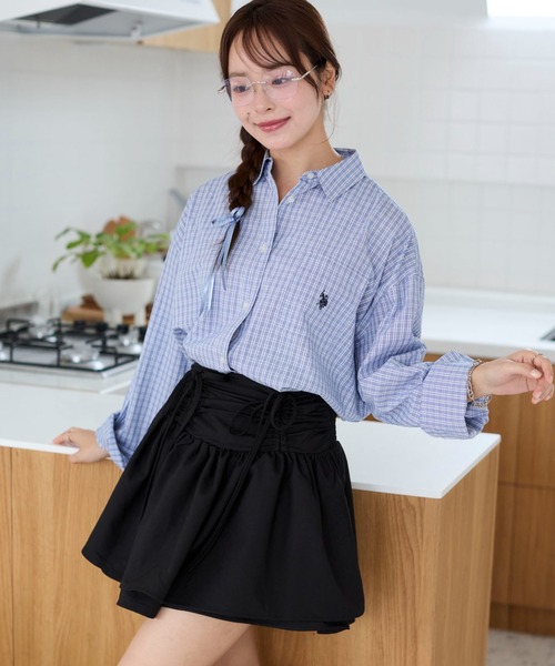 「U.S. POLO ASSN.」 長袖ブラウス X-LARGE ブルー レディース セール】[U.S. POLO ASSN.][別注]レギュラーカラー長袖