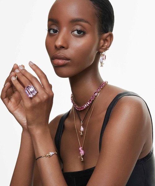 新品！スワロフスキー ☆オーロラ加工ダークバイオレットゴールドピアス SWAROVSKI ピアス 「公式」「スワロフスキー」Millenia ドロップ