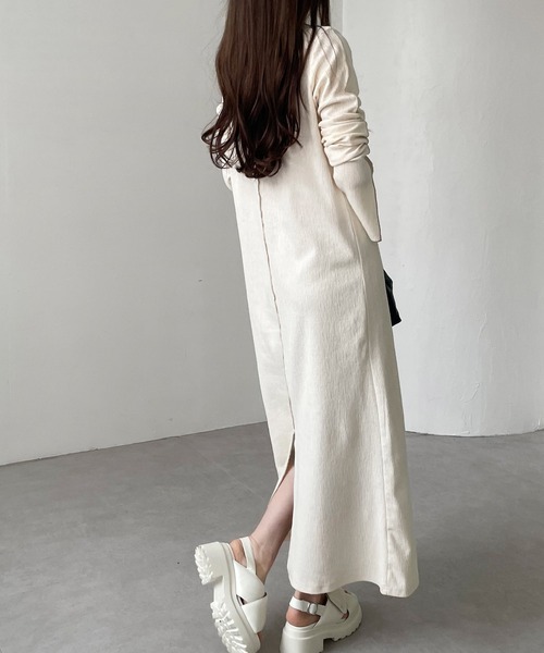 andme（アンドミー） ワンピース 楊柳配色メロー長袖ワンピース