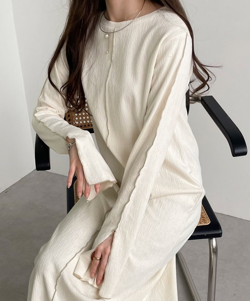 andme（アンドミー） ワンピース 楊柳配色メロー長袖ワンピース