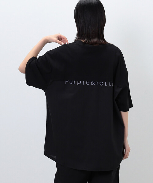 PURPLE BRAND Heist キャンプ プリント シャツ○関送無料○ Purple&Yellow tシャツ 布帛切替 バックロゴプリント Tシャツ