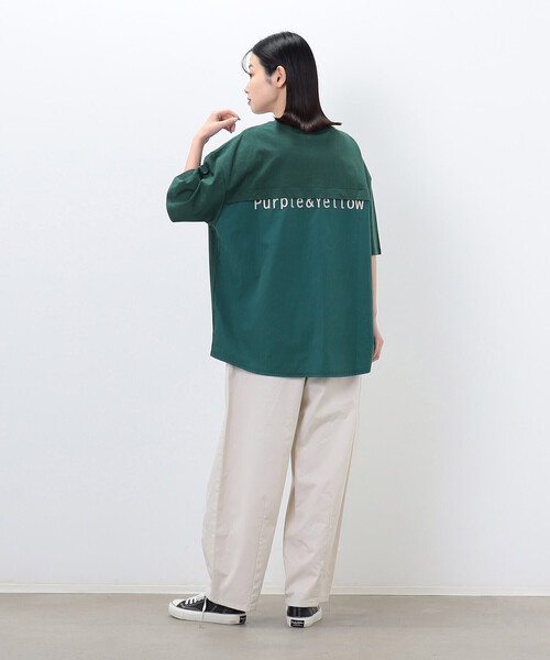 Purple&Yellow tシャツ 布帛切替 バックロゴプリント Tシャツ