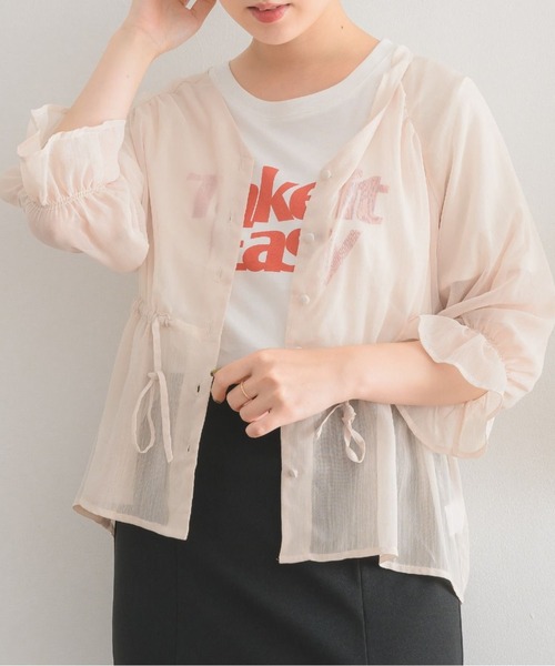 RETROGIRL ブラウス シャツ ウエストリボンVネックシアーSH
