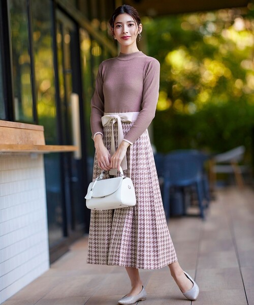 Tiaclasse ワンピース 「洗える」千鳥柄ニットプリーツワンピース