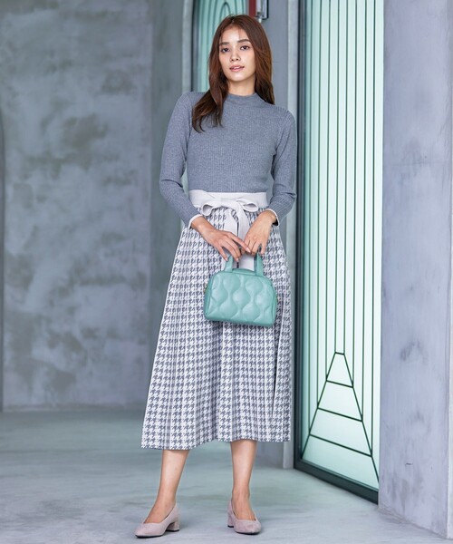 Tiaclasse ワンピース 「洗える」千鳥柄ニットプリーツワンピース