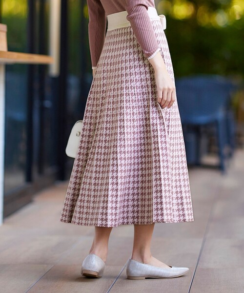 Tiaclasse ワンピース 「洗える」千鳥柄ニットプリーツワンピース