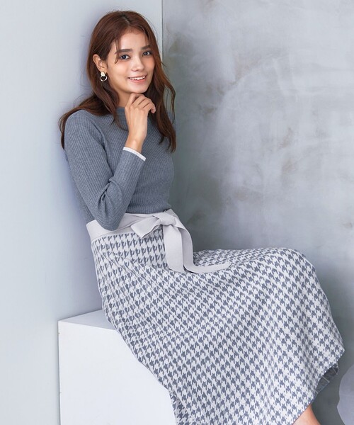 Tiaclasse ワンピース 「洗える」千鳥柄ニットプリーツワンピース