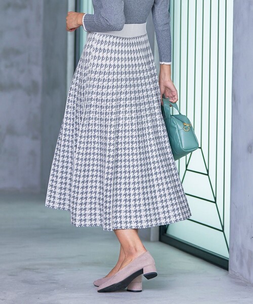 Tiaclasse ワンピース 「洗える」千鳥柄ニットプリーツワンピース