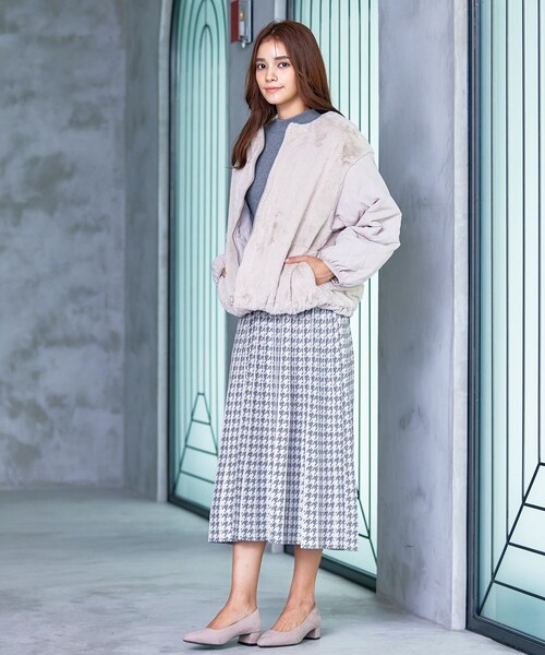 Tiaclasse ワンピース 「洗える」千鳥柄ニットプリーツワンピース