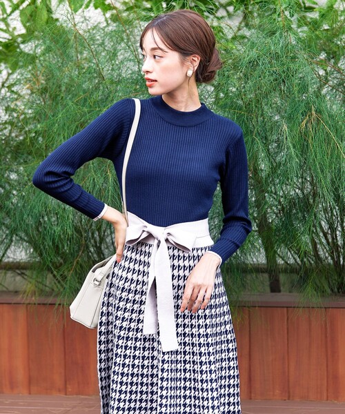 Tiaclasse ワンピース 「洗える」千鳥柄ニットプリーツワンピース
