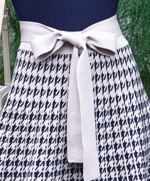 Tiaclasse ワンピース 「洗える」千鳥柄ニットプリーツワンピース