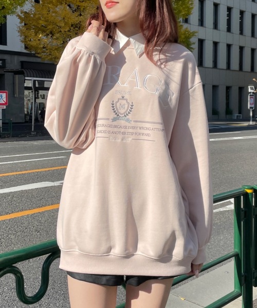 【 】ロゴ スウェット ベージュ / 送料無料 トレーナー スウェット ランダム刺繍ロゴスウェット レディース