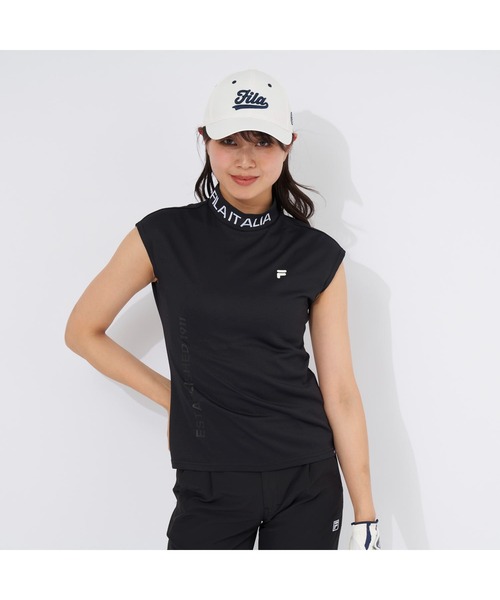 【LANVIN SPORT】接触冷感　フレンチスリーブシャツ　黒　ゴルフ　38 FILA GOLF tシャツ GOLF/フィラゴルフ ゴルフウェア ブランド