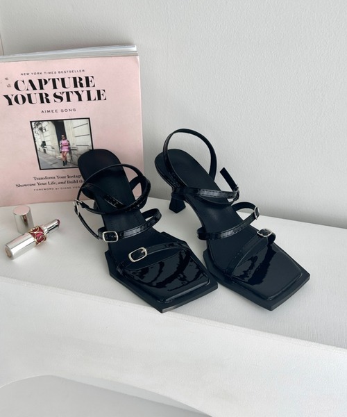 アンクルストラップ クロス ローヒールサンダル Loueme サンダル クロスアンクルストラップサンダル レディース