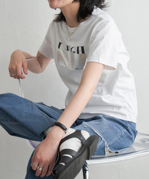 VENCE EXCHANGE tシャツ ロゴ箔プリントコンパクトTシャツ