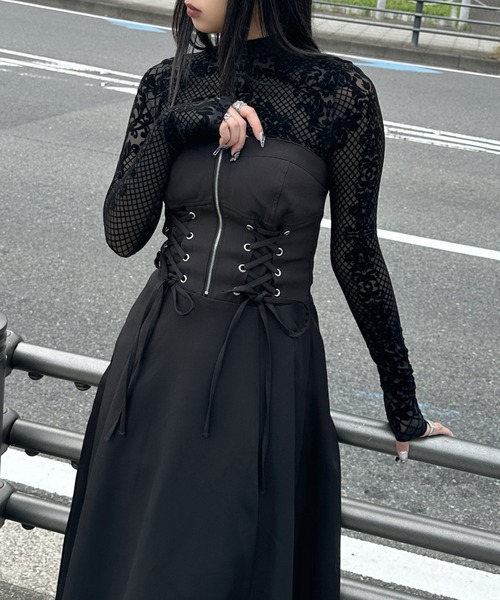 LVEU.　ワンピース　レースアップビスチェ　モード系　フレアシルエット LVEU. ワンピース 「LVEU.」レースアップビスチェワンピース