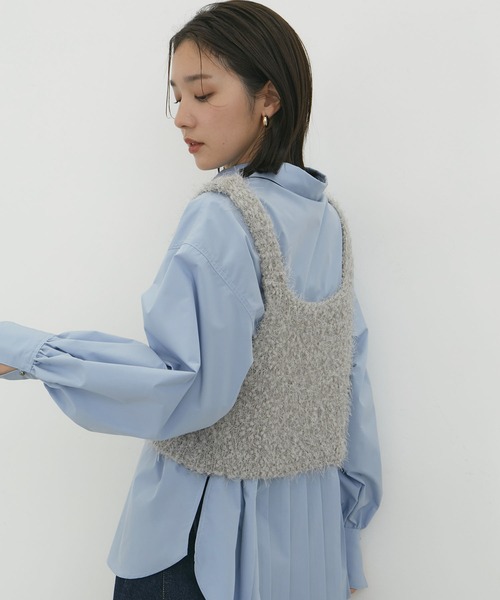 ヴィヴィアンウエストウッド ニットビスチェ キャミソール オーヴ刺繍 ブルー VIS キャミソール 「前後2WAY」ポンポンシャギーニットビスチェ