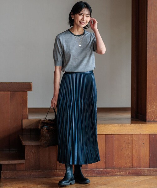 23区 スカート 「杏さん着用/洗える」レザーライクプリーツ