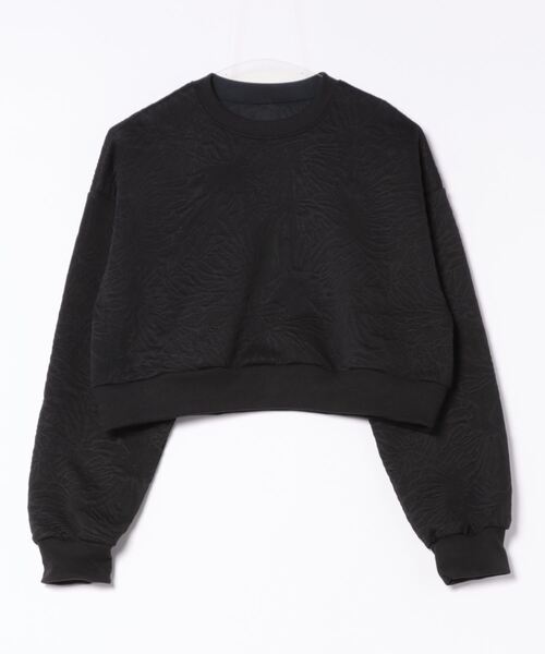 tシャツ 花柄ふくれジャガードカットソークロップドプルオーバー レディース