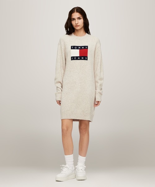 TOMMY JEANS ワンピース メランジフラッグセーターワンピース