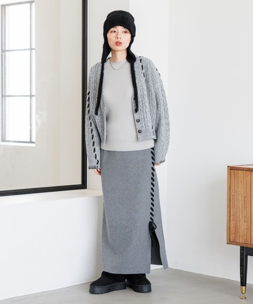 【美品】  LA FETICHE / ラフェティッシュ | LISETTA ウール ケーブル編み ハンドステッチ ニットカーディガン | S | グレー | レディース LA FETICHE - 2024 AUTUMN / WINTER
