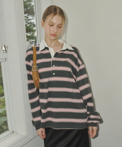 GIUNON ブラウス シャツ loose border polo shirts / ルーズボーダー 