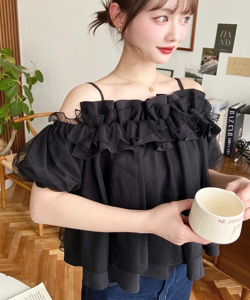 シースルー黒フリル半袖ブラウス美品 楽天市場】【在庫一掃セール価格1850円】シャツブラウス フリル