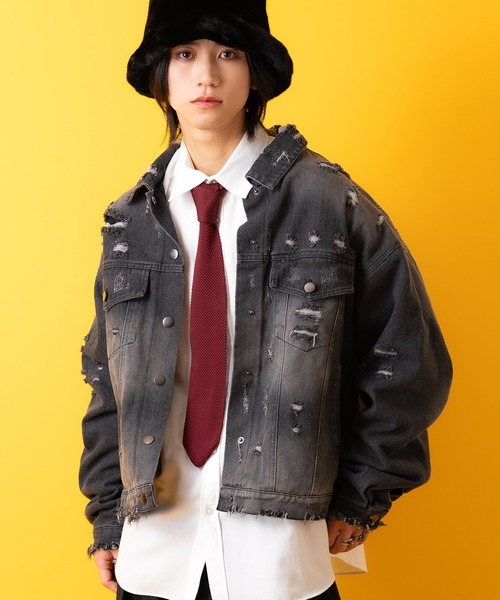 デニムジャケット gジャン a.p.o.v. オーバーサイズハードダメージ