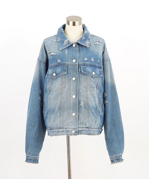 デニムジャケット gジャン a.p.o.v. オーバーサイズハードダメージ