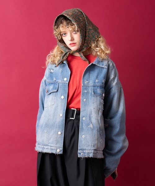 デニムジャケット gジャン a.p.o.v. オーバーサイズハードダメージ