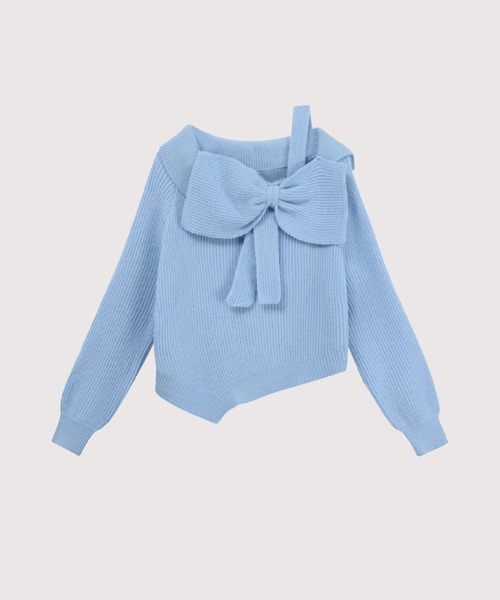 ニット セーター アシンメトリービッグリボンニットトップス Asymmetry Big Ribbon Knit Tops レディース