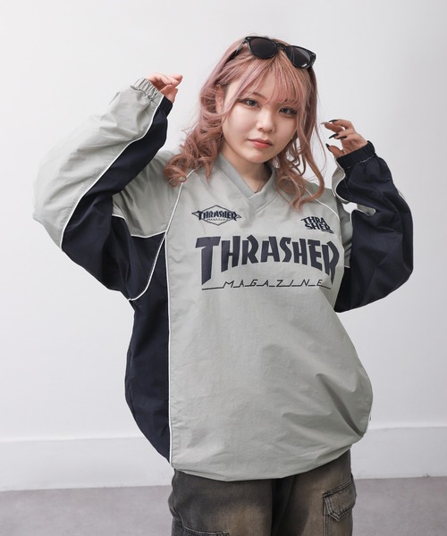 美品✨ ヤンガーソング プルオーバー トラックジャケット ロゴ刺繍 グレー L FIRST MOOD】ロゴ刺しゅうライントラックジャケット[品番