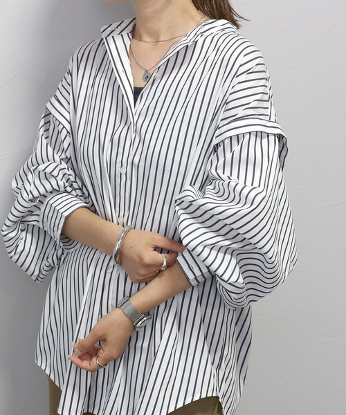 ella selectshop  2wayシャツ　ホワイト イージーケア】2wayシャツ＿フリルネック