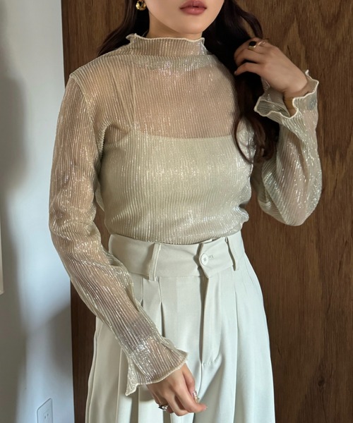 カットソー レディース シースルー ハイネック インナー メローデザイン トップス シアー 春 夏 秋 レディース エレガント 黒 白 おしゃれ カットソー レディース シースルー ハイネック インナー メロー