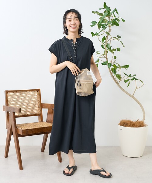 【接触冷感】【吸水速乾】フレンチスリーブワンピース FREAK'S STORE（フリークスストア） ワンピース 「接触冷感/UV