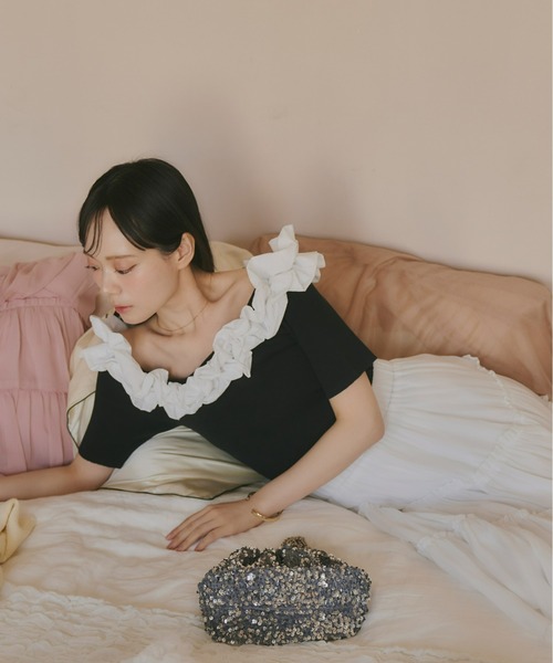 Olu. ニット セーター フリルオフショルダーサマーニット