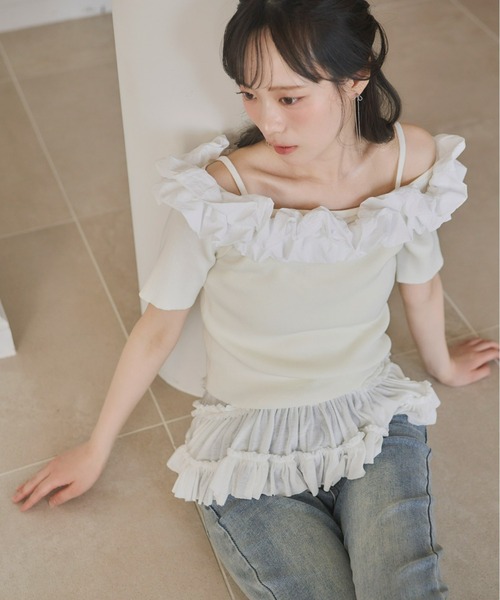Olu. ニット セーター フリルオフショルダーサマーニット