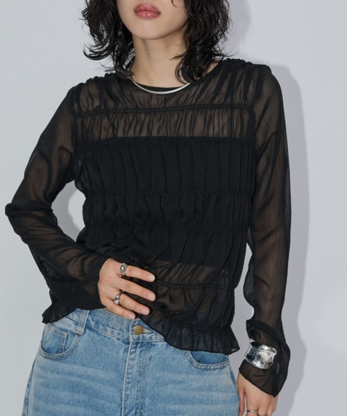 シャツ+ブラウス(長袖+七分) Mei shirring tops ANDMARY】Mei shirring tops