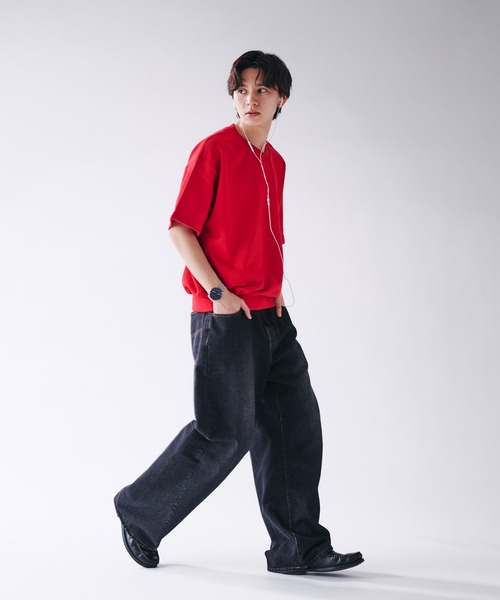 Tシャツ(半袖/袖なし) K.K closet  V-neck Balloon Tops 白tシャツ 厚手 半袖tシャツ 綿100% クロップドtシャツ メンズ