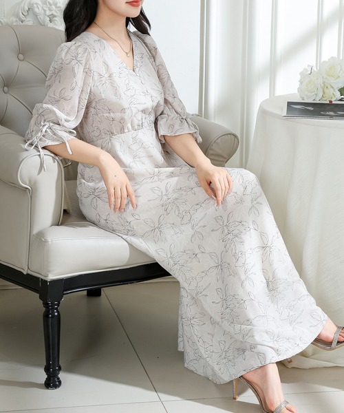 Lace Ladies（レースレディース） ワンピース ボタニカル柄 Vネック