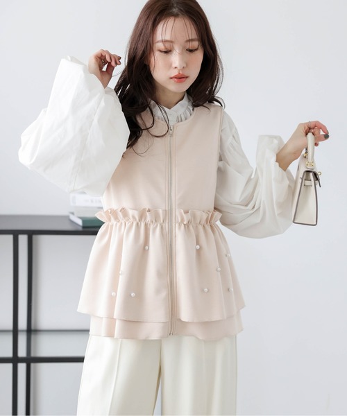 ベスト ジレ パールフリルペプラムベスト レディース : ZOZOTOWN