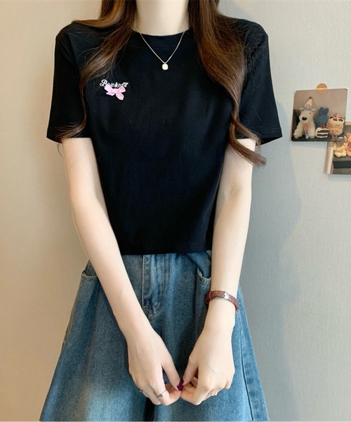 tシャツ ミニリボンロゴTシャツ レディース