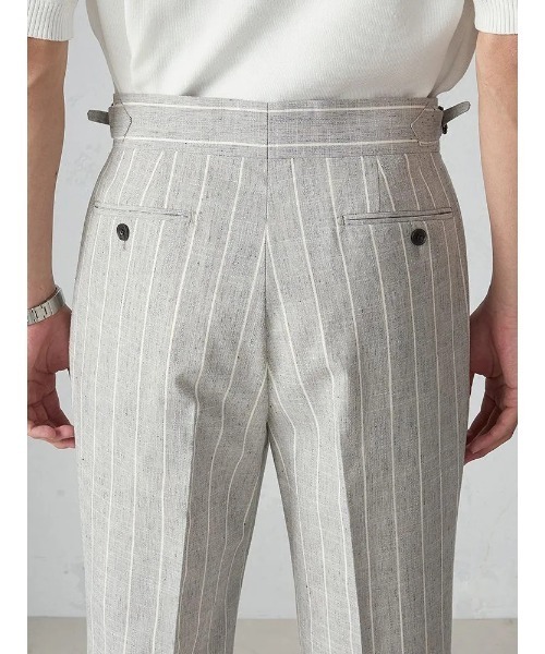 90s イタリア製 LANVIN 2タック リネンスラックス グレーストライプ TRANS CONTINENTS スラックス 「MARLANE社」TRANS CONTINENTS