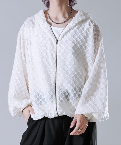 【新品】&エルシー　ロゴジャガードブルゾン Ellno Loset ブルゾン アウター シアーフリンジジャガード