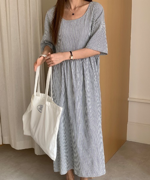 FAVORITO ワンピース シンプルストライプ柄ワンピース