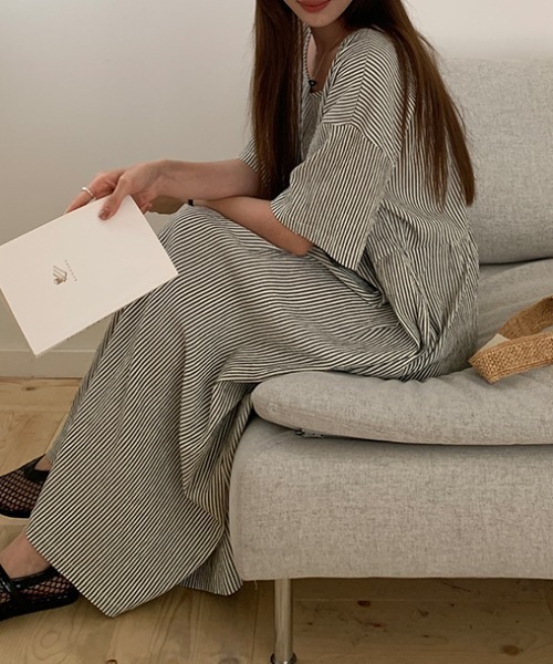FAVORITO ワンピース シンプルストライプ柄ワンピース