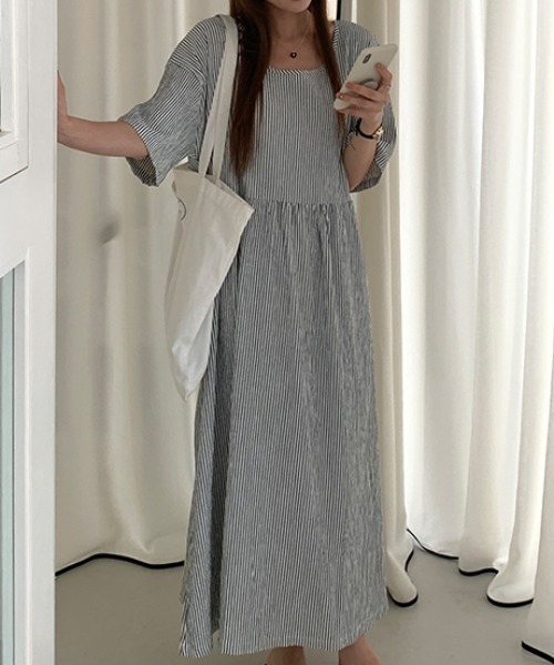FAVORITO ワンピース シンプルストライプ柄ワンピース